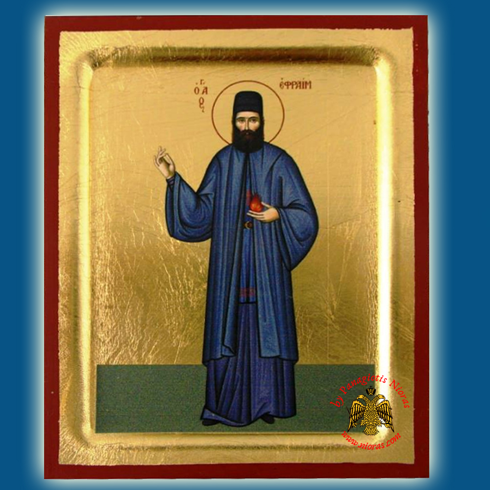 Saint Efraim Byzantine Wooden Icon on Canvas